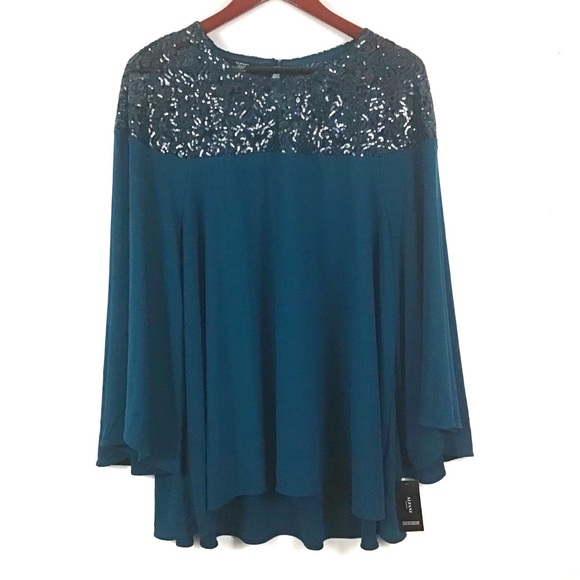 Alfani Macy's Plus size Sequins A-line Blouse Teal - Picture 3 of 4